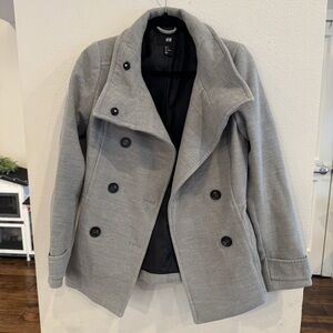 H&M Gray Wool Blend Peacoat Jacket Size 6